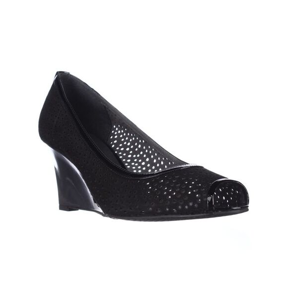 STUART WEITZMAN Womens Black Nudotcomer Toe Wedge Slip On Leather Pumps 5.5 M - Picture 1 of 4